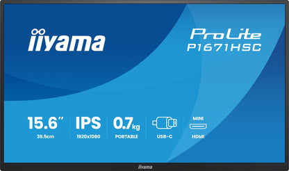 iiyama ProLite P1671HSC-B1 computer monitor 39.6 cm (15.6") 1920 x 1080 pixels Full HD LED Black