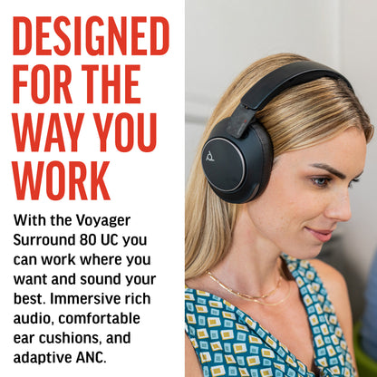 HP Poly Voyager Surround 80 UC USB-C Headset +USB-C/A Adapter