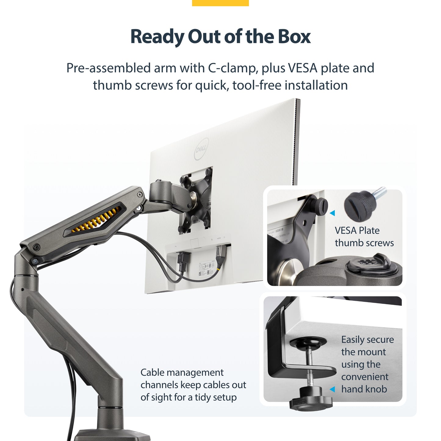 StarTech.com Desk Mount Monitor Arm, Up To 32" Display, Max 22lb/10kg, VESA 75x75/100x100, C-Clamp, Fully Articulating, Mechanical Spring, TAA-compliant
