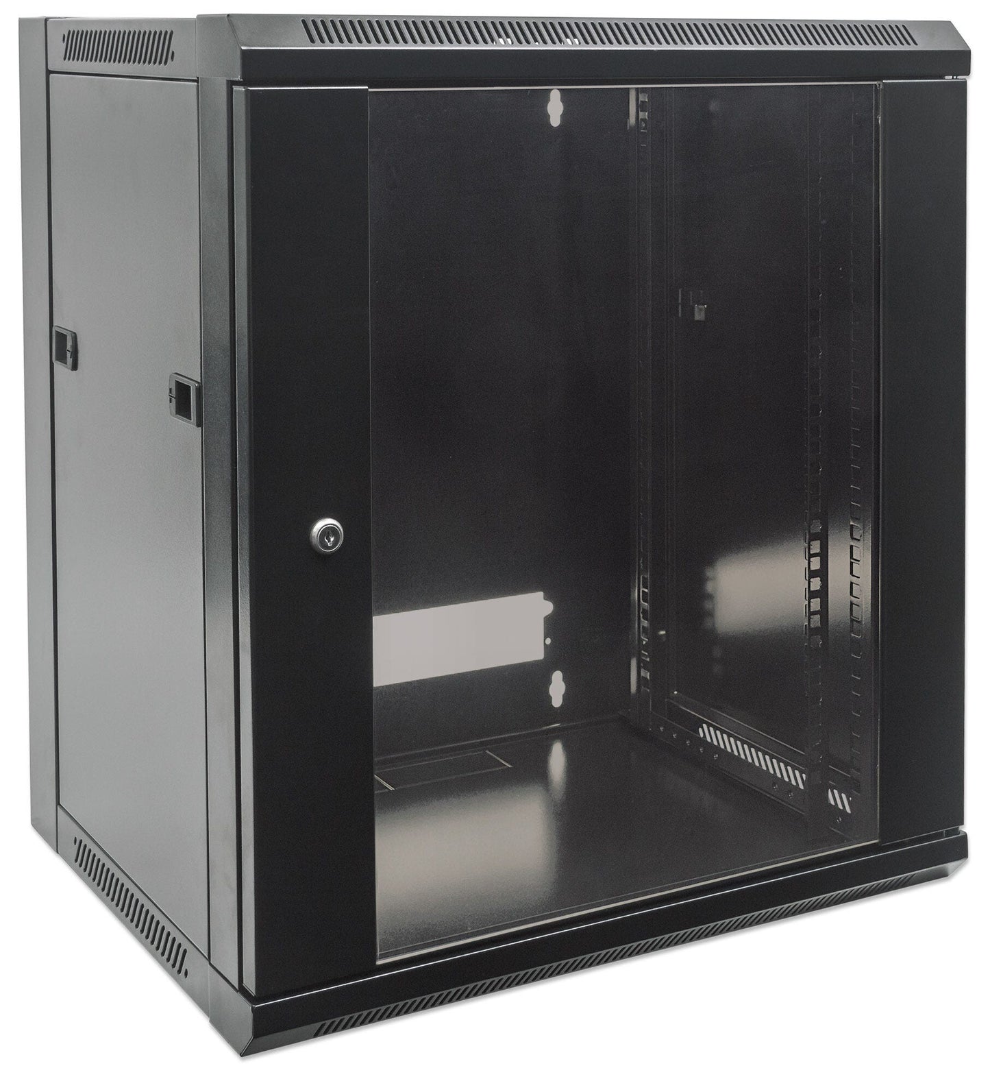 Intellinet 19" Network Cabinet - Wall Mount (Standard), 12U, 600mm Deep, Black, Flatpack, Max 60kg, Suitable also for use on desk or floor, Usable Depth 410mm, Metal & Glass Door, Back Panel, Removeable Sides, Parts for wall install (eg screws/rawl plugs)
