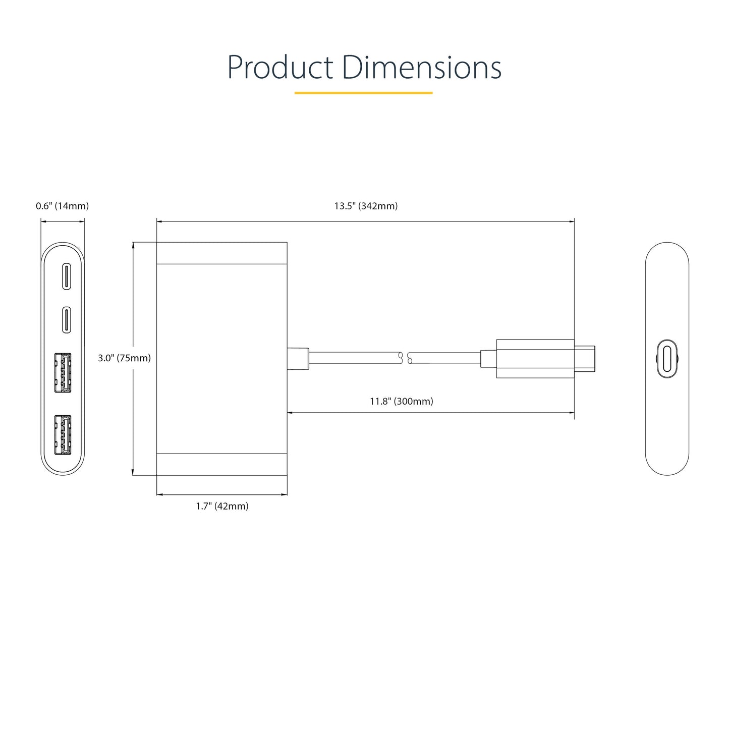 StarTech.com 4-Port USB-C Hub with 100W Power Delivery Pass-Through - 2x USB-A + 2x USB-C - USB 3.0 5Gbps - 1ft (30cm) Long Cable - Portable USB Type-C to USB-A/C Hub