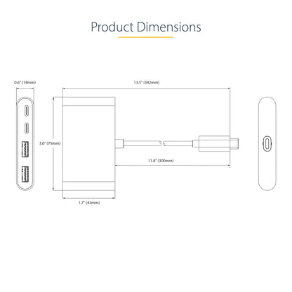 StarTech.com 4-Port USB-C Hub with 100W Power Delivery Pass-Through - 2x USB-A + 2x USB-C - USB 3.0 5Gbps - 1ft (30cm) Long Cable - Portable USB Type-C to USB-A/C Hub