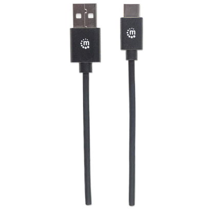 Manhattan USB-C to USB-A Cable, 2m, Male to Male, Black, 480 Mbps (USB 2.0), Equivalent to USB2AC2M, Hi-Speed USB, Lifetime Warranty, Polybag