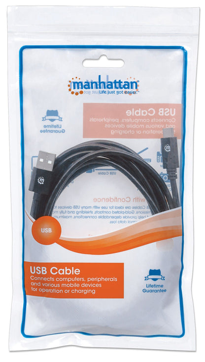 Manhattan USB-C to USB-A Cable, 3m, USB 2.0, 480 Mbps, Hi-Speed USB, Black, Lifetime Warranty