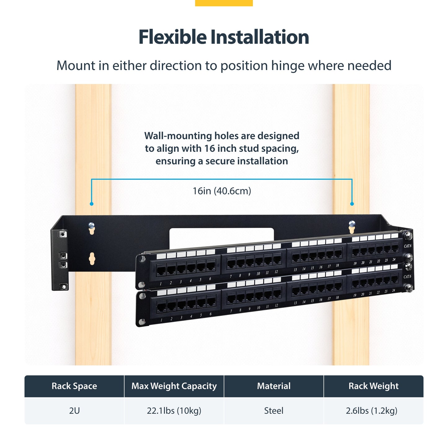 StarTech.com 2U Hinged Wall Mount Patch Panel Bracket - 6 inch Deep - 19" Patch Panel Swing Rack for Shallow Network Equipment- 22lbs