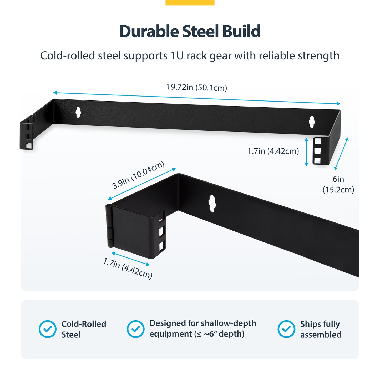 StarTech.com 1U Hinged Wall Mount Patch Panel Bracket - 6 inch Deep - 19" Patch Panel Swing Rack for Shallow Network Equipment- 17lbs