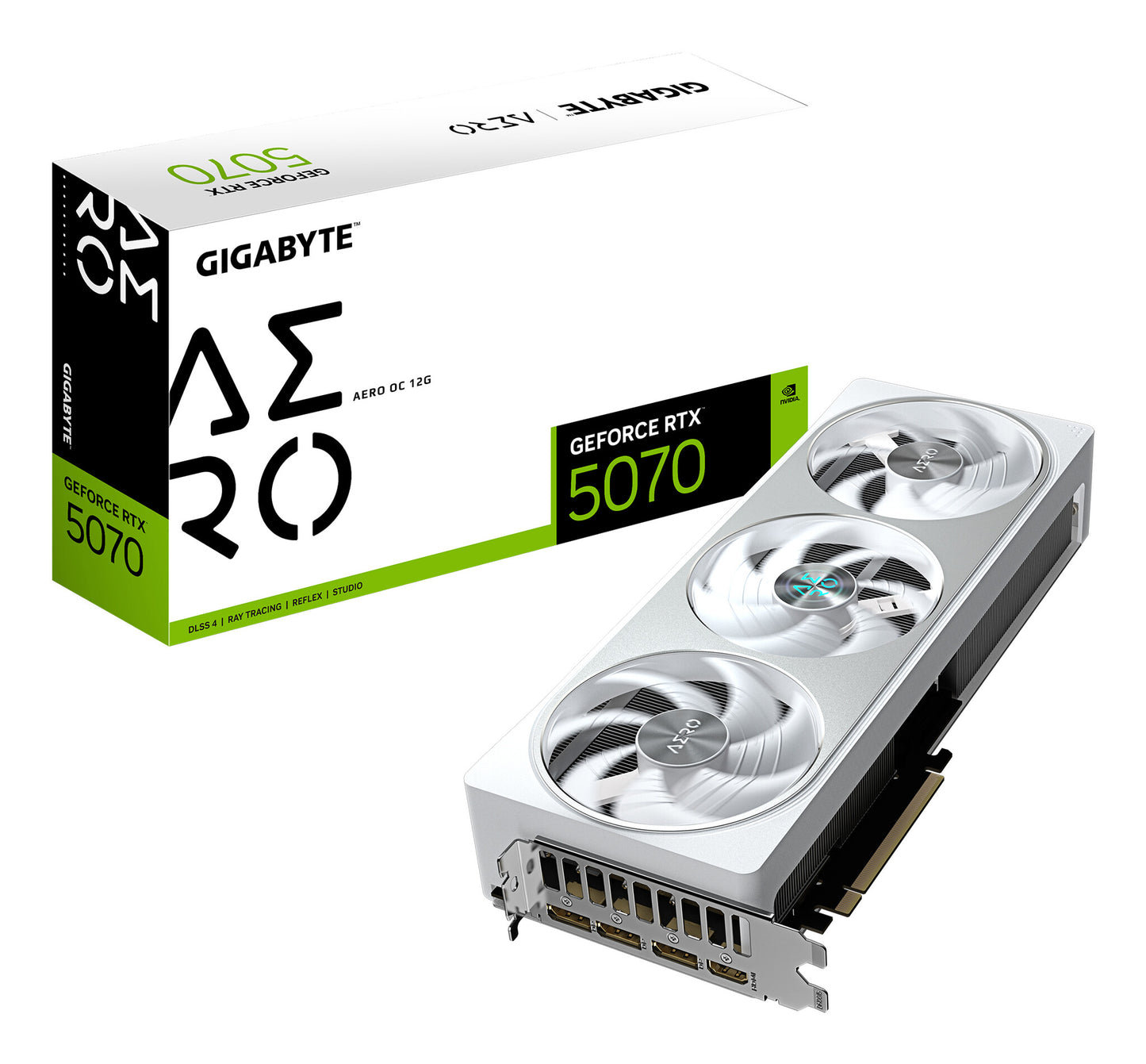 GIGABYTE GeForce RTX 5070 AERO OC 12G Graphics Card - 12GB GDDR7, 192bit, PCI-E 5.0, 2625 MHz Core Clock, 3 x DP 2.1a, 1 x HDMI 2.1b, NVIDIA DLSS 4, GV-N5070AERO OC-12GD