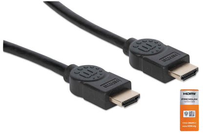 Manhattan Certified Premium HDMI 4K@60Hz Cable with Ethernet, 1m, Suitable for ALL 4K & 1080p/HD Uses - When Upgrading Now or Have It Ready for When You Need It, Black, High Speed, Lifetime Warranty, Equivalent to HDMM1MP
