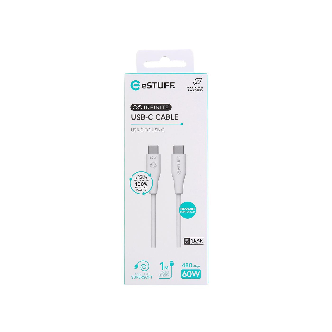 eSTUFF ES604170 USB cable USB 2.0 1 m USB C 60 W White