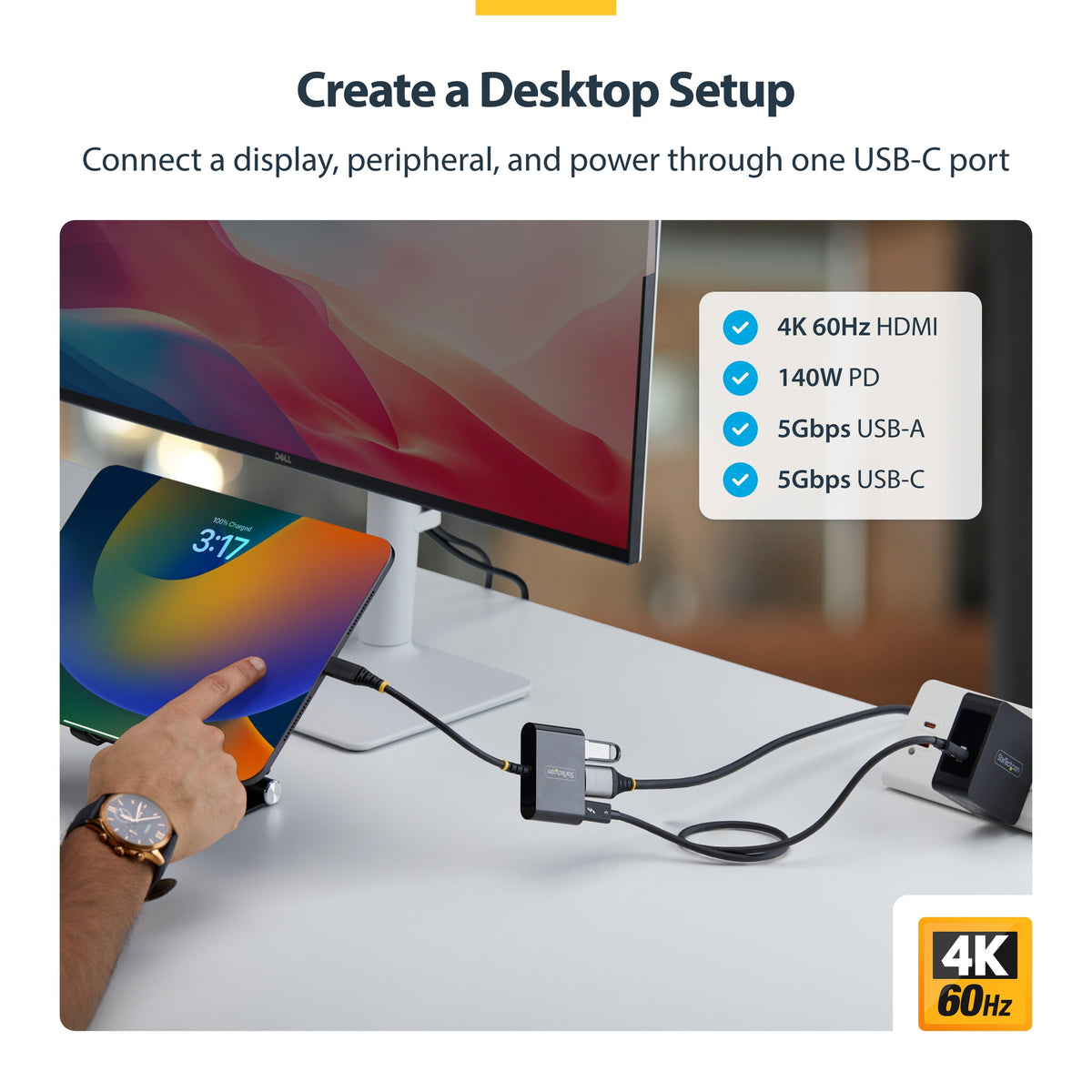 StarTech.com USB-C to HDMI Multiport Adapter with 140W PD Charging, 4K 60Hz HDMI, USB 5Gbps Hub, Mini Dock For MacBook / Dell / Thinkpad / HP / iPad / Tablets
