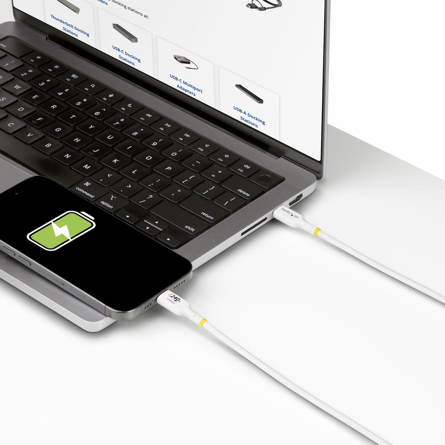 StarTech.com 13ft (4m) USB-C Charging Cable, Charge & Sync, 240W (5A) PD EPR, USB 2.0 Laptop Charger Cable, USB-IF Certified, TPE Jacket - White USB C Charging Cord