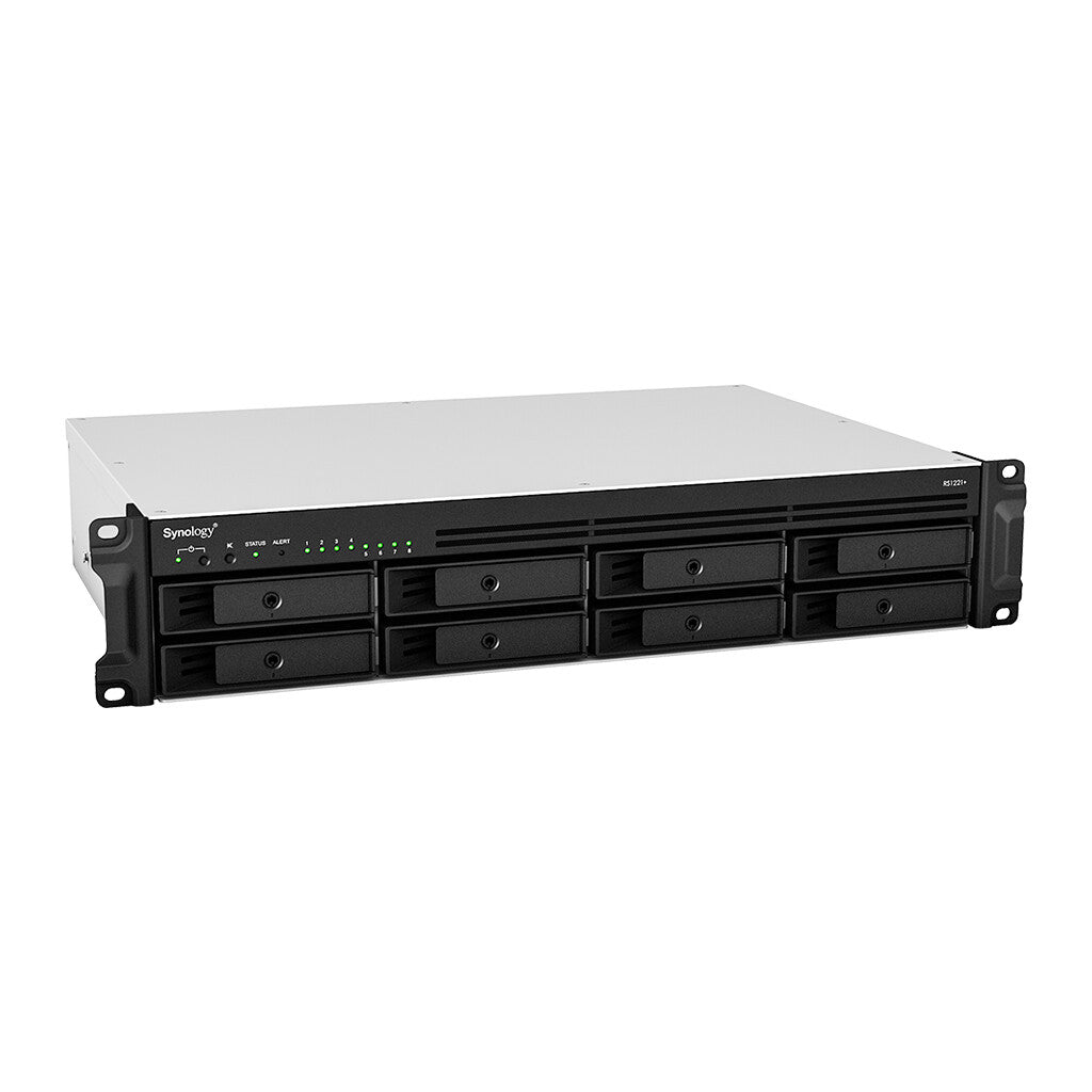 Synology RackStation RS1221RP+ NAS Rack (2U) Ryzen Embedded V1500B 4 GB DDR4 32 TB HDD Aluminium, Black