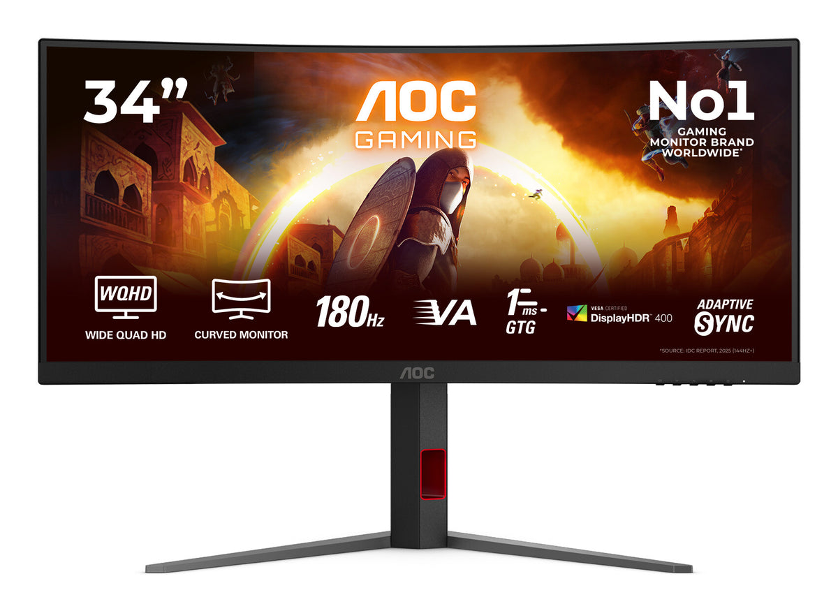 AOC G4 CU34G4CA monitor, 86.4 cm (34-inch), 3440 x 1440 pixels, Wide Quad HD, black and red