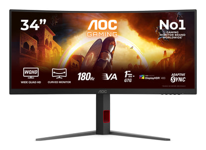 AOC G4 CU34G4CA monitor, 86.4 cm (34-inch), 3440 x 1440 pixels, Wide Quad HD, black and red