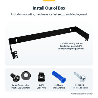 StarTech.com 1U Hinged Wall Mount Patch Panel Bracket - 6 inch Deep - 19" Patch Panel Swing Rack for Shallow Network Equipment- 17lbs