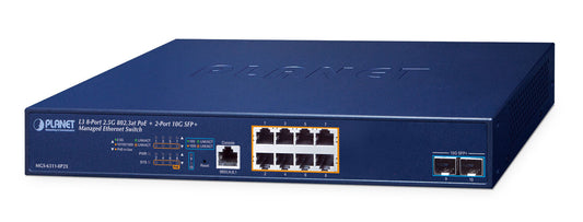 PLANET Layer 3, 8-Port 2.5GBASE-T network switch, Managed, Power over Ethernet (PoE), blue