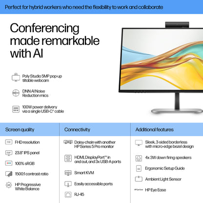 HP Series 5 Pro 23.8 inch FHD USB-C Conferencing Monitor - 524pm PVC Free
