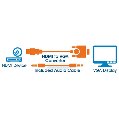 Manhattan HDMI to VGA (with Audio) Converter cable, 1080p, 30cm, Male to Female, Micro-USB Power Input Port for additional power if needed, Black, Three Year Warranty, Polybag