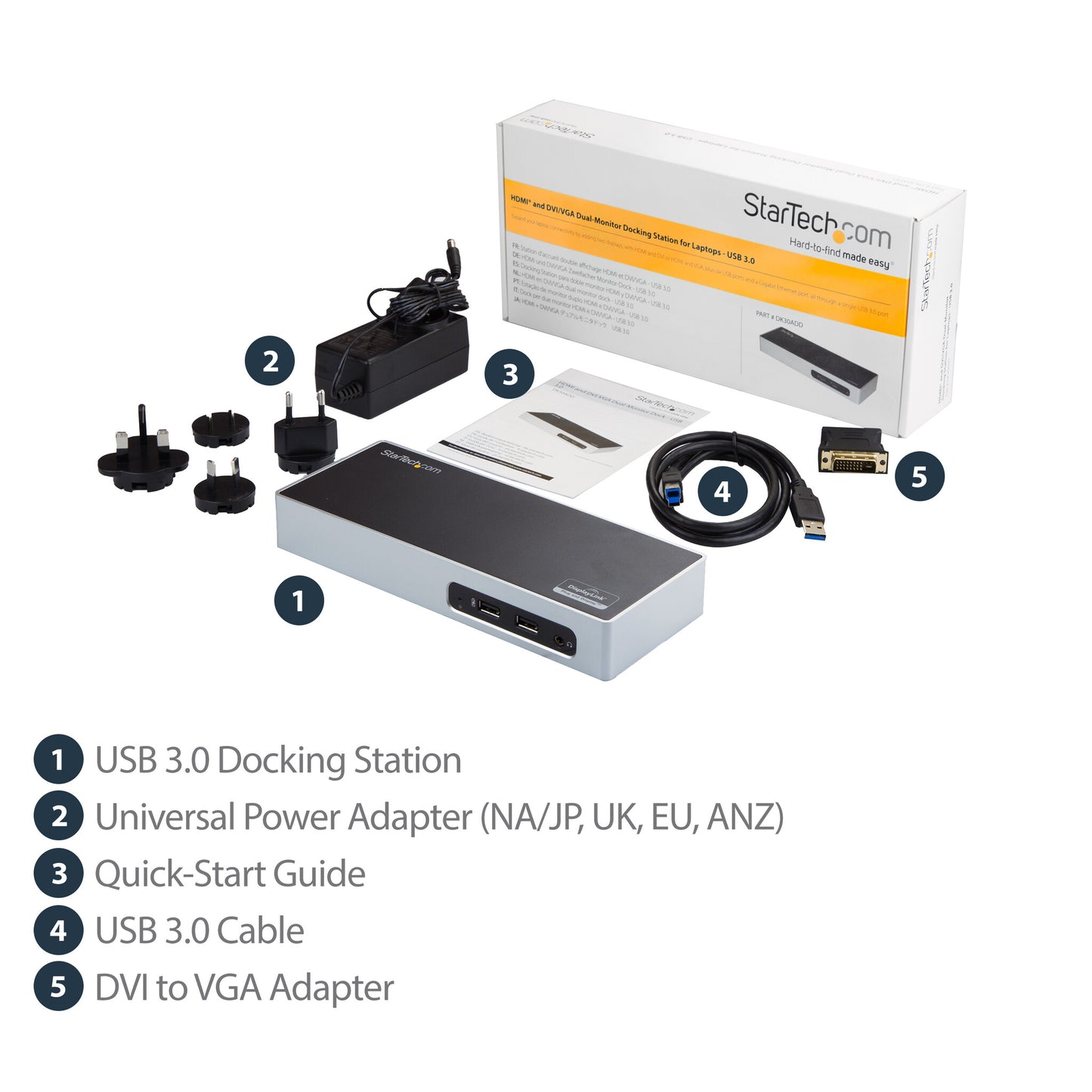 StarTech.com USB 3.0 Docking Station - Dual Monitor Laptop Docking Station with HDMI & DVI/VGA Video - 6-port USB 3.1 Gen 1 5Gbps Hub, GbE, Audio - Universal Type-A Dock - Windows & Mac