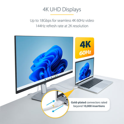 StarTech.com 10ft (3m) Premium Certified High Speed HDMI Cable, 4K 60Hz/1440p 144Hz, HDR10/HDCP 2.2/ARC, 18Gbps, UHD HDMI 2.0 Cord for TV/Monitor/Display, TPE Jacket, White