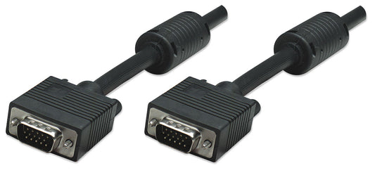 Manhattan VGA Monitor Cable (with Ferrite Cores), 1.8m, Black, Male to Male, HD15, Cable of higher SVGA Specification (fully compatible), Shielding with Ferrite Cores helps minimise EMI interference for improved video transmission, Lifetime Warranty, Poly