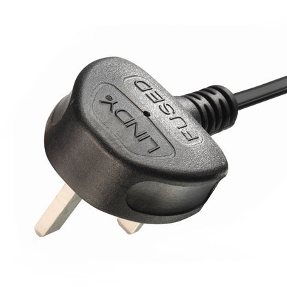 Lindy 3m UK 3 Pin Plug To Right Angled IEC C7 Mains Power Cable, Black
