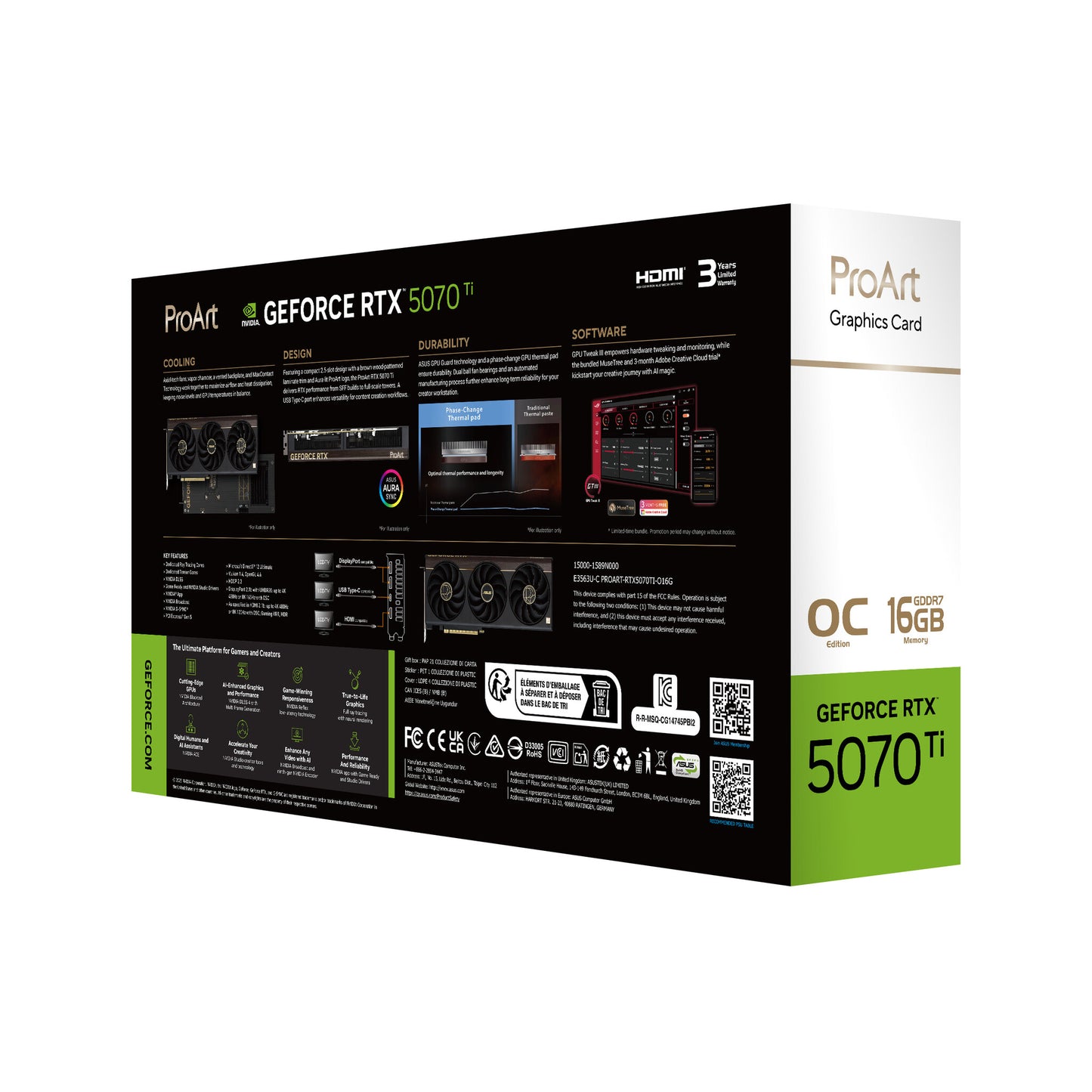 ASUS ProArt -RTX5070TI-O16G NVIDIA GeForce RTX 5070 Ti 16 GB GDDR7