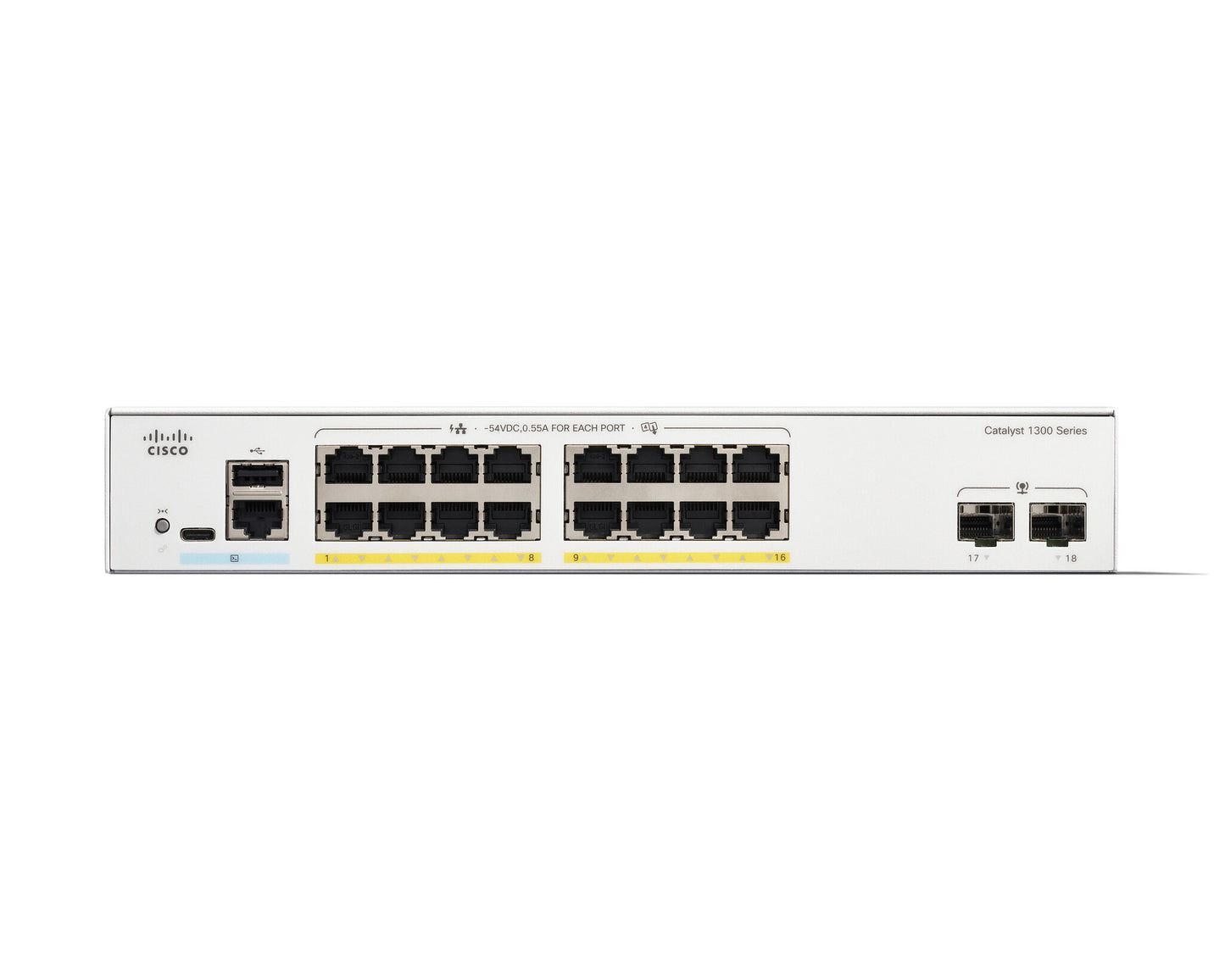 Cisco Catalyst 1300-16FP-2G Managed Switch, 16 Port GE, Full PoE, 2x1GE SFP, Limited Lifetime Protection (C1300-16FP-2G)