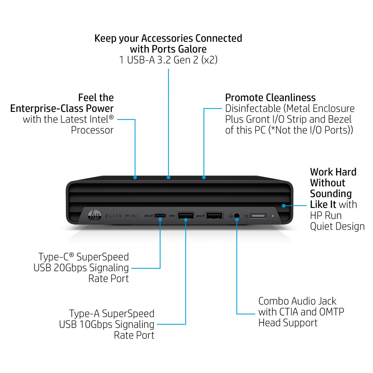 HP Elite 800 G9 Intel® Core™ i5 i5-12500T 8 GB DDR5-SDRAM 256 GB SSD Windows 11 Pro Mini PC Black