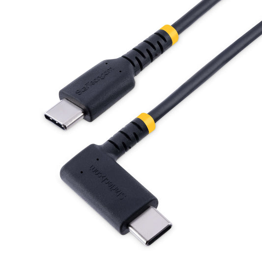 StarTech.com 1ft (30cm) USB C Charging Cable Right Angle - 60W PD 3A - Heavy Duty Fast Charge USB-C Cable - Black USB 2.0 Type-C - Rugged Aramid Fiber - USB Charging Cord