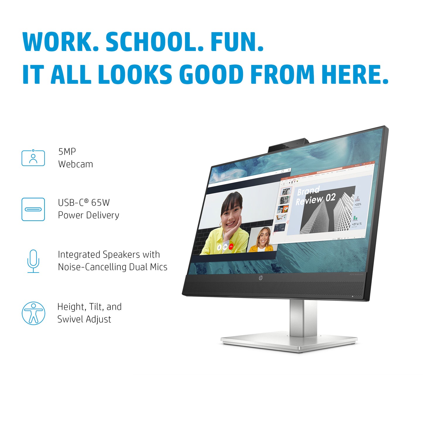 HP E24m G4 FHD USB-C Conferencing Monitor computer monitor 60.5 cm (23.8") 1920 x 1080 pixels Full HD Black, Silver