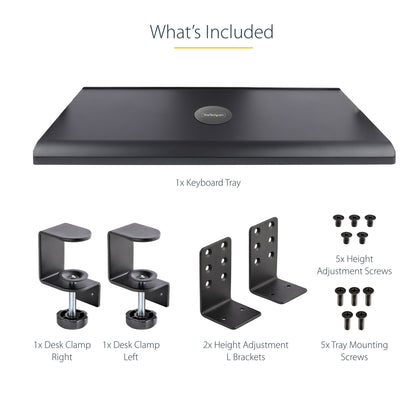 StarTech.com Under-Desk Keyboard Tray, Clamp-on Ergonomic Keyboard Holder, Up to 12kg (26.5lb), Sliding Keyboard and Mouse Drawer with C-Clamps, Height Adjustable Keyboard Tray (3.9/4.7/5.5 in) - TAA