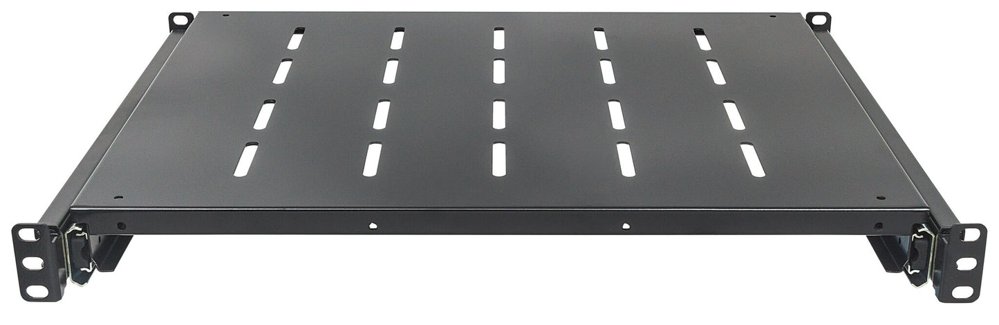 Intellinet 19" Sliding Shelf, 1U, For 600 to 800mm Depth Cabinets & Racks, shelf depth 350mm, Max weight 35kg, Black