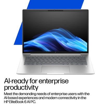 HP EliteBook 6 G1i AI Intel Core Ultra 5 225U Laptop 35.6 cm (14") WUXGA 16 GB DDR5-SDRAM 512 GB SSD Wi-Fi 6E (802.11ax) Windows 11 Pro AI PC Silver