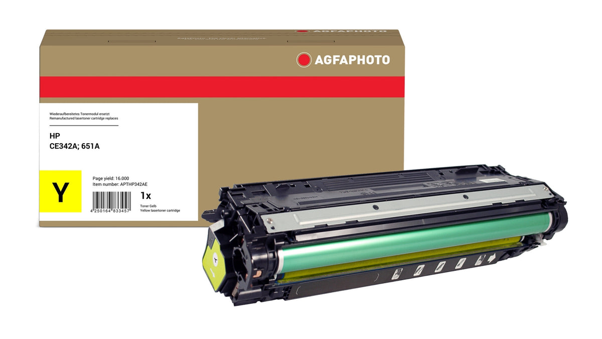 AgfaPhoto Compatible Toner Cartridge, Yellow, Replacement for HP CE342A, 651A, 16000 Pages