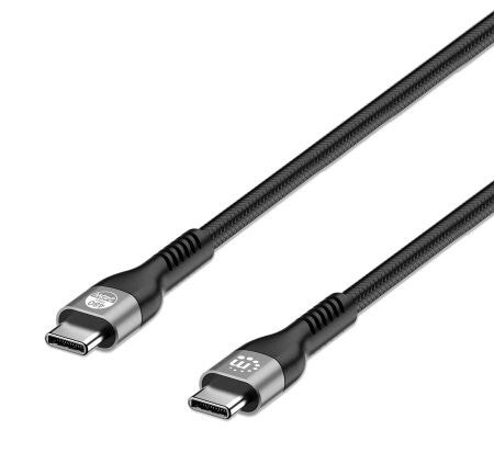 Manhattan Fast USB-C to USB-C Cable (240W), 2m, 240W Laptop Charging, Works with ALL Laptops (Note additional USB-C 240W wall charger needed), Extra-Long Reach for Desk or Floor Sockets, 3 year Warranty