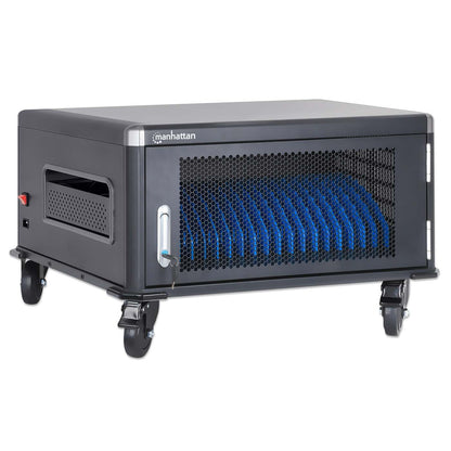 Manhattan Laptop Charging Cart/Trolley via AC Adapter (UK) 20-bay, Install device's AC Adapter (power cables) into unit, Suitable for ALL laptops (to 16"), iPads, MacBooks, Chromebooks, other portable devices, Bays 380x30x280mm, Cabinet, Lockable