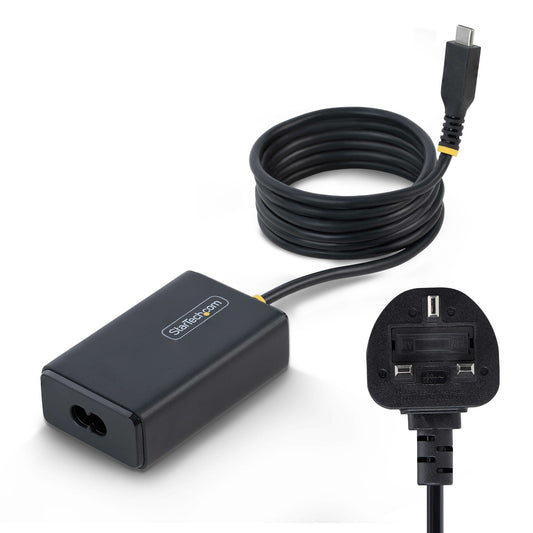 StarTech.com 65W USB-C Laptop Charger, 1.5m Tethered USB-C Cable, Power Adapter Brick for Dell, XPS, HP ProBook, MacBook Pro, Microsoft Surface Pro
