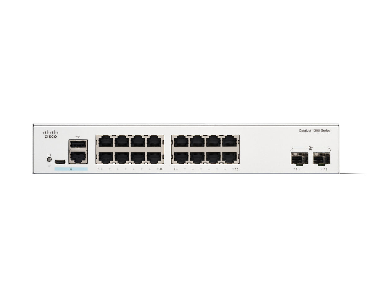 Cisco Catalyst 1300-16T-2G Managed Switch, 16 Port GE, 2x1GE SFP, Limited Lifetime Protection (C1300-16T-2G)