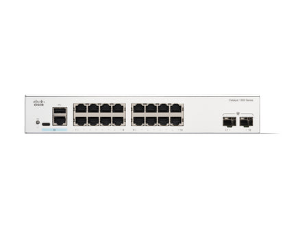 Cisco Catalyst 1300-16T-2G Managed Switch, 16 Port GE, 2x1GE SFP, Limited Lifetime Protection (C1300-16T-2G)