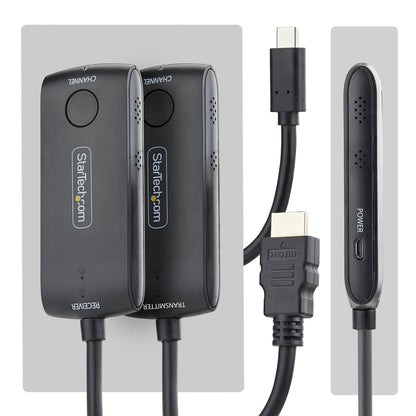 StarTech.com Wireless USB-C to HDMI Extender for Meeting Rooms and Huddle Spaces, 4K 60Hz, 65ft Range, USB Powered, Plug-and-Play Transmitter and Receiver Kit
