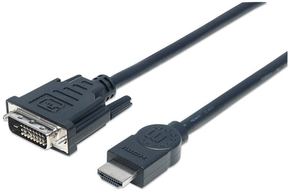 Manhattan HDMI to DVI-D 24+1 Cable, 3m, Male to Male, Black, Equivalent to HDDVIMM3M, Dual Link, Compatible with DVD-D, Lifetime Warranty, Polybag