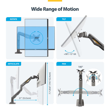 StarTech.com Desk Mount Monitor Arm, Up To 32" Display, Max 22lb/10kg, VESA 75x75/100x100, C-Clamp, Fully Articulating, Mechanical Spring, TAA-compliant