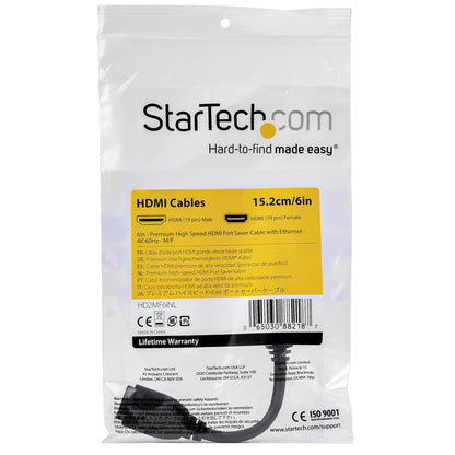 StarTech.com 6" (15cm) HDMI Port Saver Cable - 4K 60Hz High Speed HDMI 2.0 Extension Cable with Ethernet - Short HDMI Extension Cable - HDMI Male to Female Extension Adapter Cord