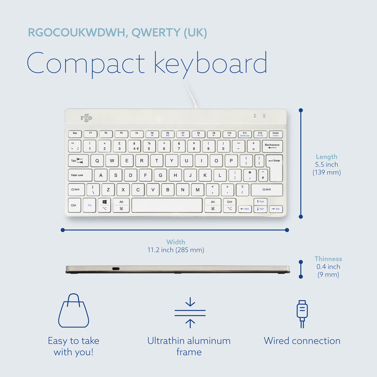 R-Go Tools Ergonomic keyboard R-Go Compact Break, compact keyboard with break software, QWERTY (UK), wired, white