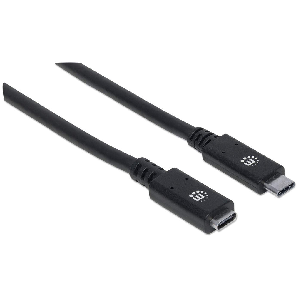 Manhattan USB-C to USB-C Extension Cable, 50cm, Male to Female, USB 3.2 Gen 2 (formerly USB 3.1 Gen 2), 10 Gbps, 5A/100W Super Fast Charging, SuperSpeed+ USB, Video up to 4K@60Hz, Black, Lifetime Warranty
