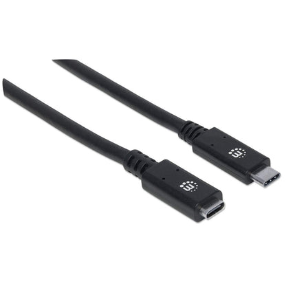 Manhattan USB-C to USB-C Extension Cable, 50cm, Male to Female, USB 3.2 Gen 2 (formerly USB 3.1 Gen 2), 10 Gbps, 5A/100W Super Fast Charging, SuperSpeed+ USB, Video up to 4K@60Hz, Black, Lifetime Warranty