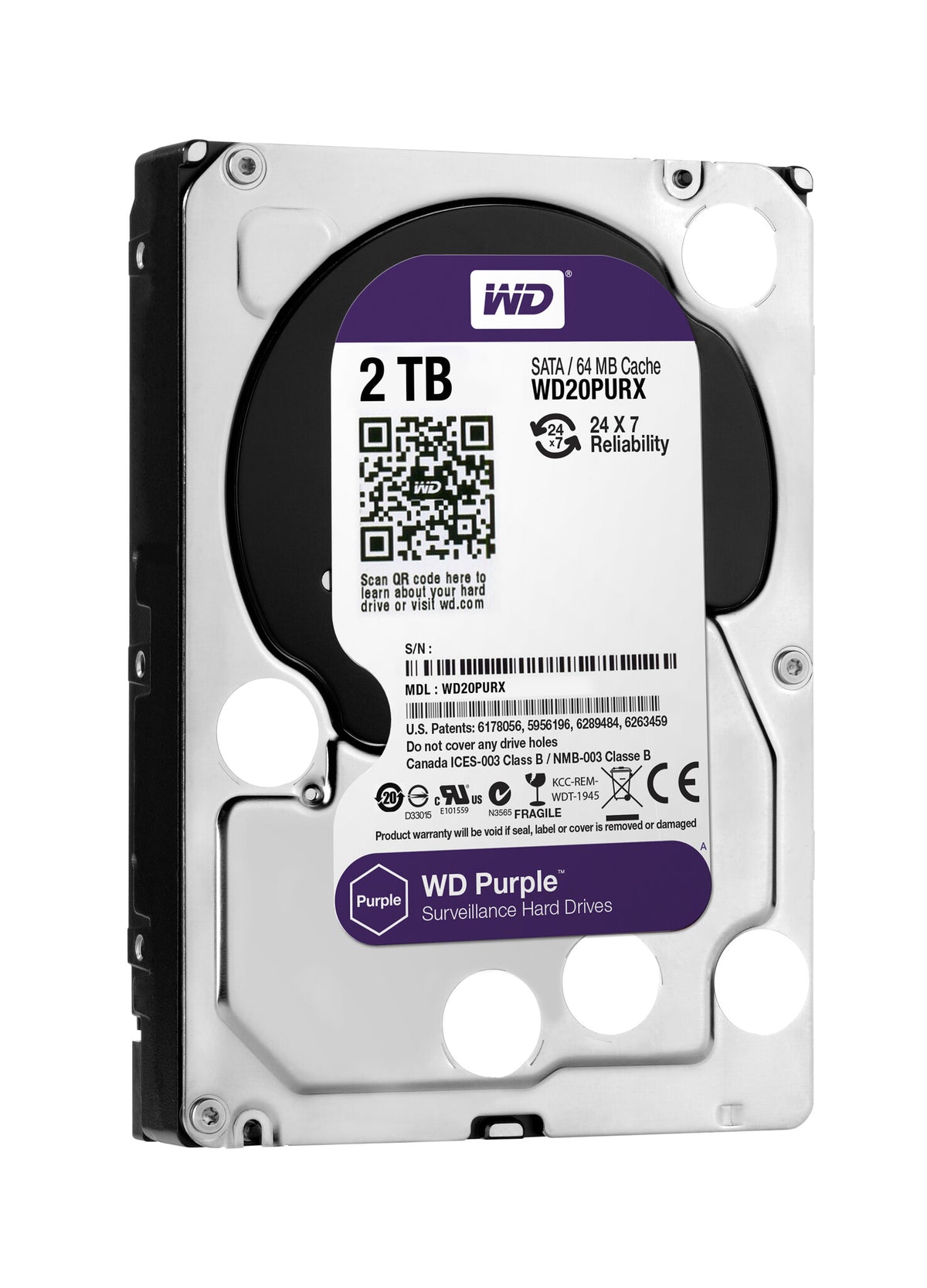 Western Digital Purple internal hard drive 2 TB 5400 RPM 64 MB 3.5" Serial ATA III