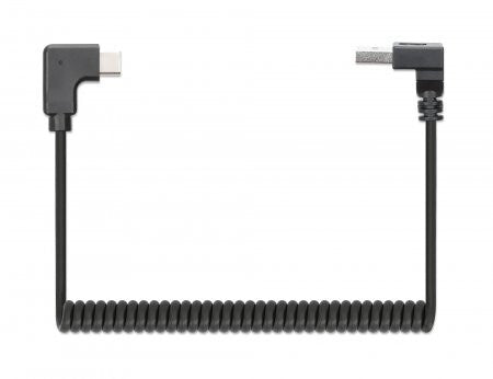 Manhattan USB-C to USB-A Charging Cable, 1m, Coiled Tangle-Resistant Design, Angled Connectors, Ideal for Charging Cabinets/Carts, Charge Only - No Data Sync, Black, Lifetime Warranty