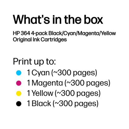 HP 364 4-pack Black/Cyan/Magenta/Yellow Original Ink Cartridges